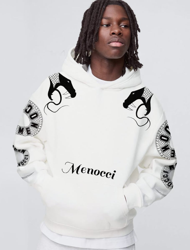 Menocci Serpent Embroidered Tracksuit White Hoodie